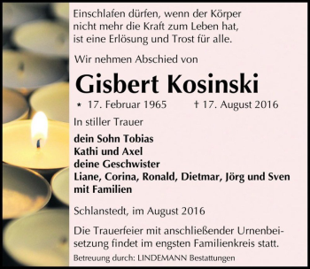 Traueranzeige von Gisbert Kosinski  von Magdeburger Volksstimme