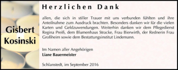 Traueranzeige von Gisbert Kosinski  von Magdeburger Volksstimme
