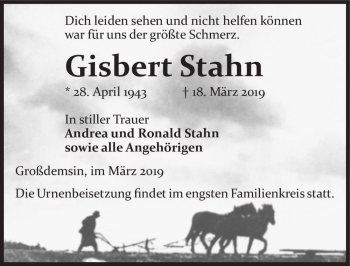 Traueranzeige von Gisbert Stahn  von Magdeburger Volksstimme