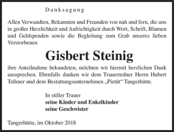 Traueranzeige von Gisbert Steinig  von Magdeburger Volksstimme