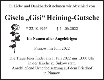 Traueranzeige von Gisela 