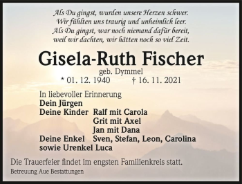 Traueranzeige von Gisela-Ruth Fischer (geb. Dymmel)  von Magdeburger Volksstimme
