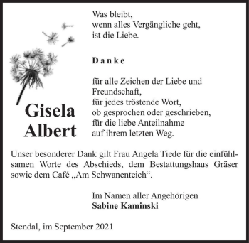 Traueranzeige von Gisela Albert  von Magdeburger Volksstimme
