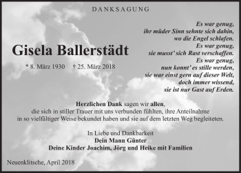 Traueranzeige von Gisela Ballerstädt  von Magdeburger Volksstimme