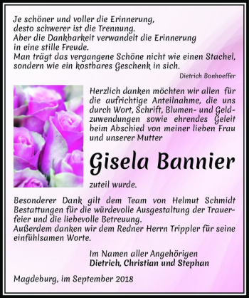 Traueranzeige von Gisela Bannier  von Magdeburger Volksstimme