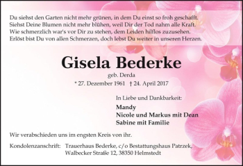 Traueranzeige von Gisela Bederke (geb. Derda)  von Magdeburger Volksstimme
