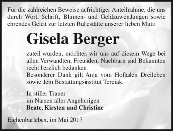 Traueranzeige von Gisela Berger  von Magdeburger Volksstimme