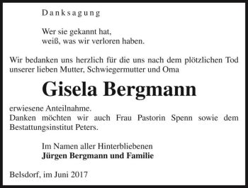 Traueranzeige von Gisela Bergmann  von Magdeburger Volksstimme