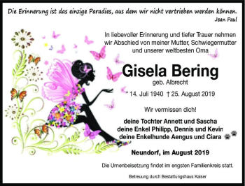 Traueranzeige von Gisela Bering (geb. Albrecht)  von Magdeburger Volksstimme