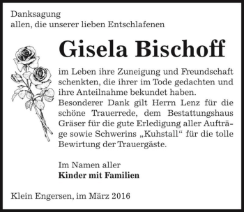 Traueranzeige von Gisela Bischoff  von Magdeburger Volksstimme