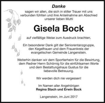 Traueranzeige von Gisela Bock  von Magdeburger Volksstimme