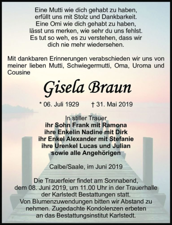 Traueranzeige von Gisela Braun  von Magdeburger Volksstimme