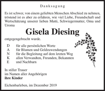 Traueranzeige von Gisela Diesing  von Magdeburger Volksstimme