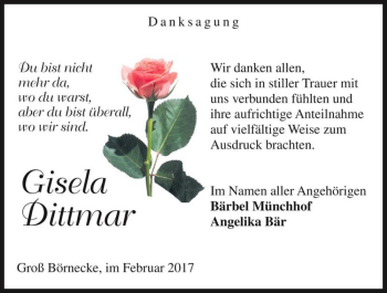 Traueranzeige von Gisela Dittmar  von Magdeburger Volksstimme