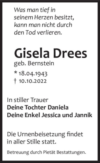 Traueranzeige von Gisela Drees (geb. Bernstein)  von Magdeburger Volksstimme
