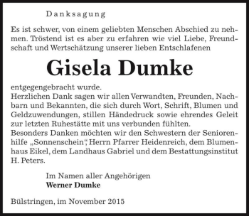 Traueranzeige von Gisela Dumke  von Magdeburger Volksstimme