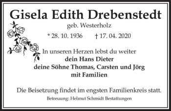 Traueranzeige von Gisela Edith Drebenstedt (geb. Westerholz)  von Magdeburger Volksstimme