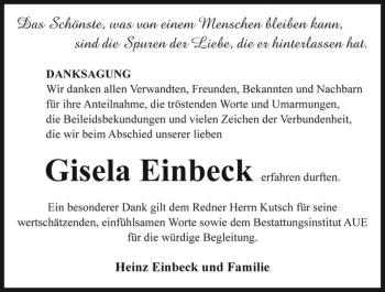 Traueranzeige von Gisela Einbeck  von Magdeburger Volksstimme