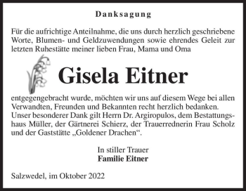 Traueranzeige von Gisela Eitner  von Magdeburger Volksstimme