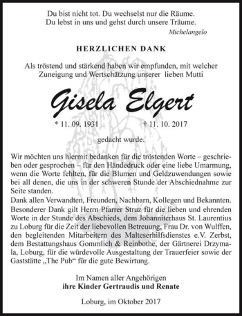 Traueranzeige von Gisela Elgert  von Magdeburger Volksstimme