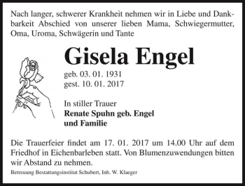 Traueranzeige von Gisela Engel  von Magdeburger Volksstimme