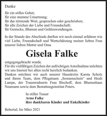 Traueranzeige von Gisela Falke  von Magdeburger Volksstimme