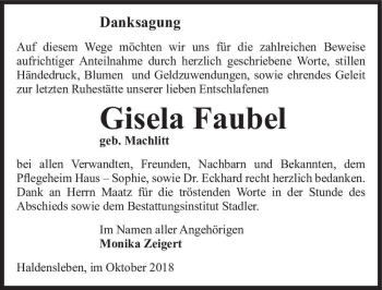 Traueranzeige von Gisela Faubel (geb. Machlitt)  von Magdeburger Volksstimme