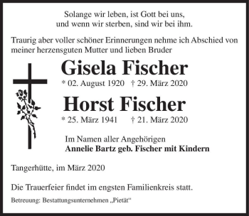 Traueranzeige von Gisela Fischer  von Magdeburger Volksstimme