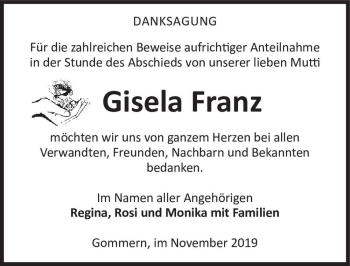 Traueranzeige von Gisela Franz  von Magdeburger Volksstimme