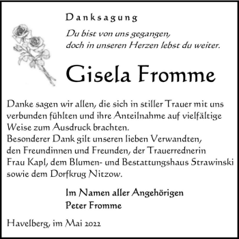 Traueranzeige von Gisela Fromme  von Magdeburger Volksstimme