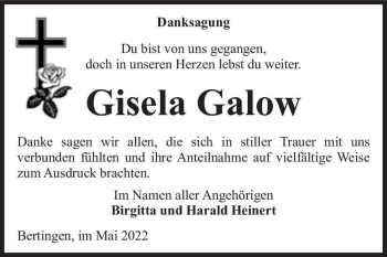 Traueranzeige von Gisela Galow  von Magdeburger Volksstimme