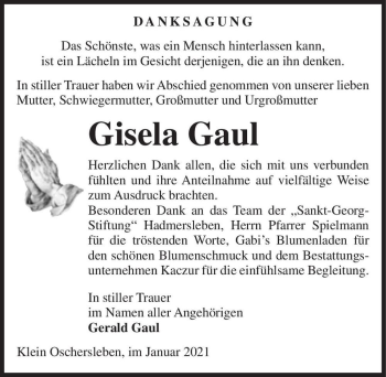 Traueranzeige von Gisela Gaul  von Magdeburger Volksstimme