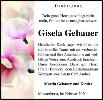 Traueranzeige von Gisela Gebauer  von Magdeburger Volksstimme