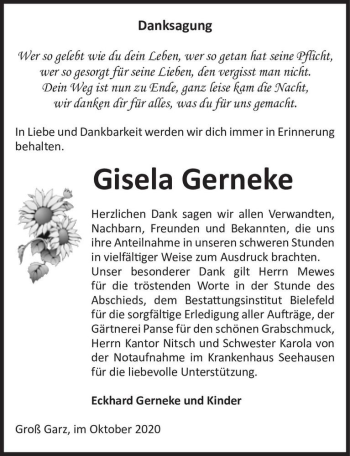 Traueranzeige von Gisela Gerneke  von Magdeburger Volksstimme