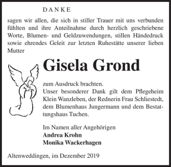 Traueranzeige von Gisela Grond  von Magdeburger Volksstimme