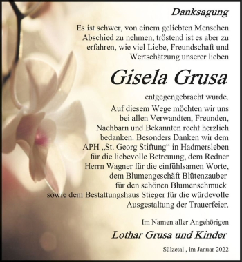 Traueranzeige von Gisela Grusa  von Magdeburger Volksstimme