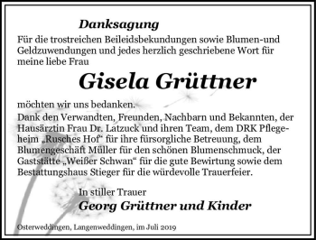 Traueranzeige von Gisela Grüttner  von Magdeburger Volksstimme