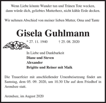 Traueranzeige von Gisela Guhlmann  von Magdeburger Volksstimme