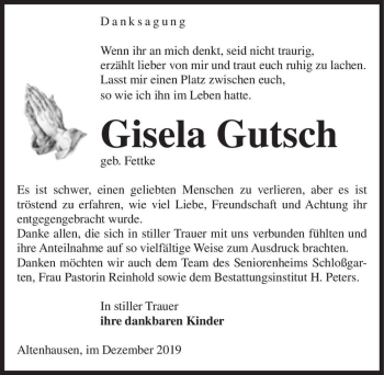 Traueranzeige von Gisela Gutsch (geb. Fettke)  von Magdeburger Volksstimme
