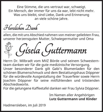 Traueranzeige von Gisela Guttermann  von Magdeburger Volksstimme