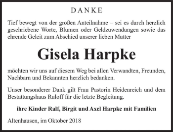 Traueranzeige von Gisela Harpke  von Magdeburger Volksstimme