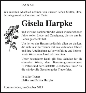 Traueranzeige von Gisela Harpke  von Magdeburger Volksstimme