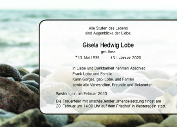 Traueranzeige von Gisela Hedwig Lobe (geb. Rose)  von Magdeburger Volksstimme