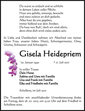 Traueranzeige von Gisela Heidepriem  von Magdeburger Volksstimme