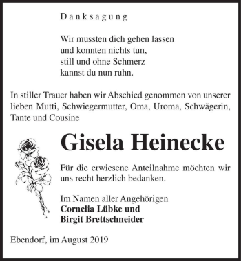 Traueranzeige von Gisela Heinecke  von Magdeburger Volksstimme