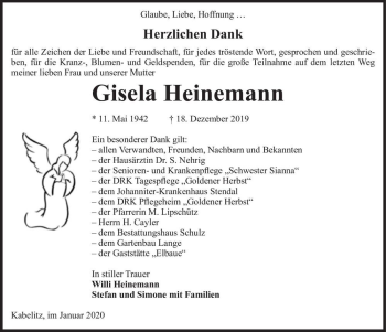 Traueranzeige von Gisela Heinemann  von Magdeburger Volksstimme