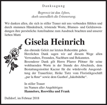 Traueranzeige von Gisela Heinrich  von Magdeburger Volksstimme