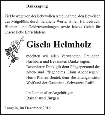 Traueranzeige von Gisela Helmholz  von Magdeburger Volksstimme