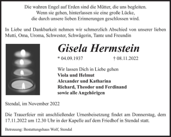 Traueranzeige von Gisela Hermstein  von Magdeburger Volksstimme
