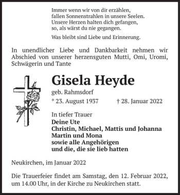 Traueranzeige von Gisela Heyde (geb. Rahmsdorf)  von Magdeburger Volksstimme